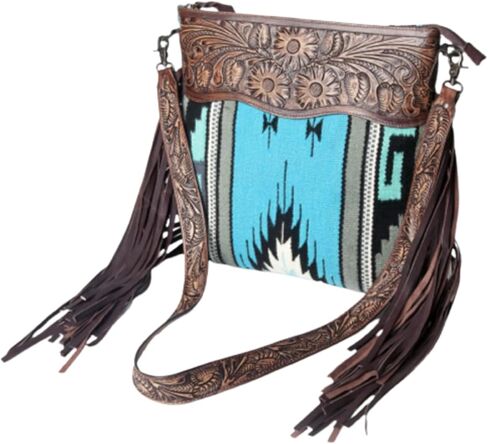 American Darling Large Vintage Crossbody Bag Leather Fringe Western Handbag Quilted Saddle Blanket Cowhide Purse with Hand-Carved Strap Handmade Shoulder Bag Premium Quality Crossbody bag (adbgz306a) in Saudi Arabia