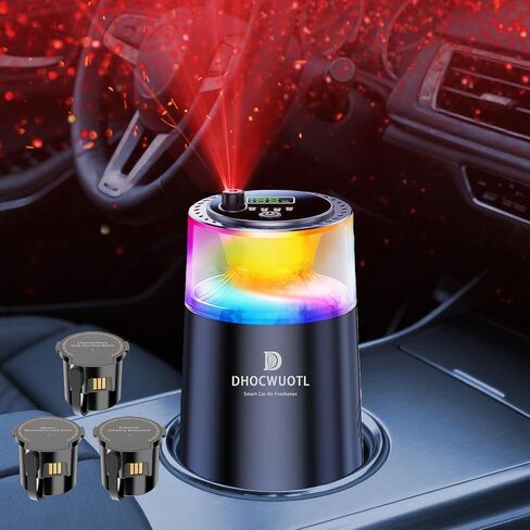 Smart Car Air Freshener with RGB Ambient Light & Starry Ceiling, Car Diffuser with Smart Spray Modes 4 Settings, 1600 Sprays USB-C Rechargeable, Auto On/Off, Built-in Battery, 3 Scents Refills (Black) in Saudi Arabia