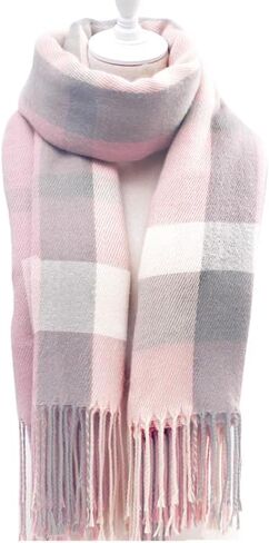 1 PCS Women's Cashmere Big Coloured Checked Scarf Winter Warm Wrap Scarf,Long Plaid Shawls and Wraps,Lightweight Ultra-SoftScarf - Perfect Holiday Gift for Men & Women,Winter/FallScarf(Pink) in Saudi Arabia