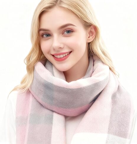 1 PCS Women's Cashmere Big Coloured Checked Scarf Winter Warm Wrap Scarf,Long Plaid Shawls and Wraps,Lightweight Ultra-SoftScarf - Perfect Holiday Gift for Men & Women,Winter/FallScarf(Pink) in Saudi Arabia