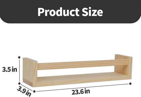 Kids Floating Shelves (Set of 4) - Wall-Mounted Book & Toy Storage, Display Ledges with Front Bar, Unfinished Natural Pine Wood for Nursery, Bedroom & Bathroom Decor (Natural Wood, 23.6") in Saudi Arabia