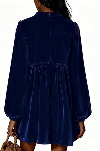 Huaqiao Womens A-Line Velvet Lace Overall Pleated Babydoll Mini Dress Casual Scallop Neck Flared Swing Dress in Saudi Arabia