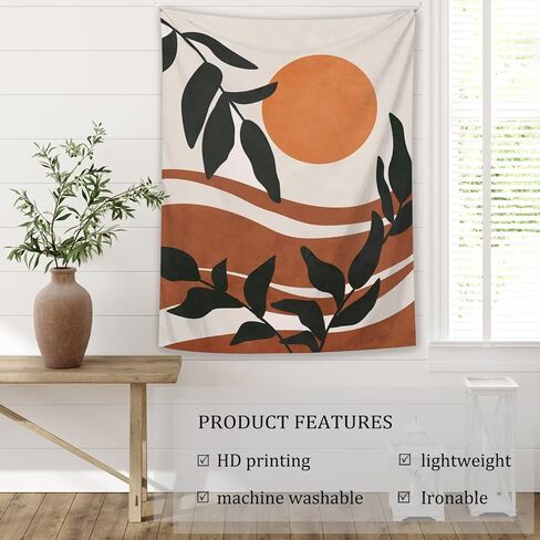 oyanx1 بوهو ورقة الشمس نسيج طويل عمودي برتقالي مجردة الحد الأدنى الجمالية بسيطة الفن طباعة المناظر الطبيعية الجدار شنقا مشهد حديث لطيف غرفة نوم صغيرة غرفة المعيشة غرفة النوم خلفية ديكور 28 × 40 بوصة in Kuwait