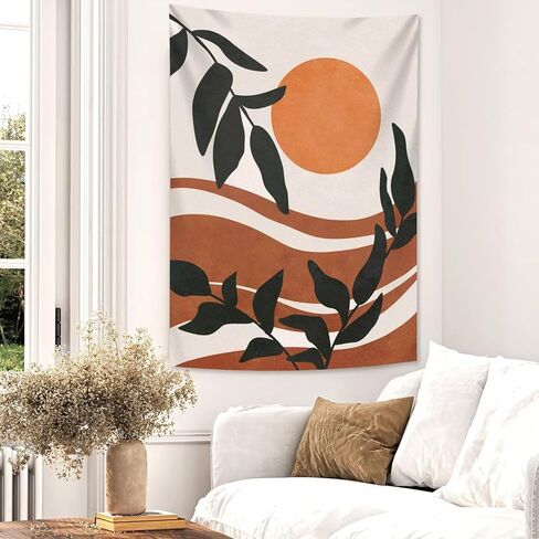 oyanx1 بوهو ورقة الشمس نسيج طويل عمودي برتقالي مجردة الحد الأدنى الجمالية بسيطة الفن طباعة المناظر الطبيعية الجدار شنقا مشهد حديث لطيف غرفة نوم صغيرة غرفة المعيشة غرفة النوم خلفية ديكور 28 × 40 بوصة in Kuwait