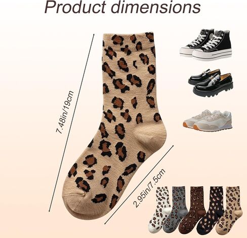 5-Pack Fashion Crew Socks, Leopard Socks Women, Cheetah Print Socks, Soft Breathable Material, One Size Fits Most in Saudi Arabia