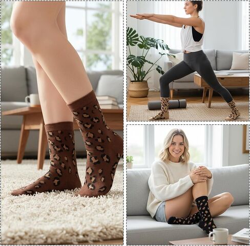 5-Pack Fashion Crew Socks, Leopard Socks Women, Cheetah Print Socks, Soft Breathable Material, One Size Fits Most in Saudi Arabia