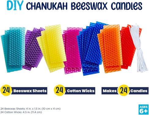 Hanukkah صمم مجموعة الشموع الخاصة بك - مجموعة شموع Hanukkah D-I-Y من شمع العسل تصنع 24 شموع Menorah مصنوعة يدويًا، صفائح وفتائل ملونة | ديكورات فنية وحرف يدوية ممتعة لحفلات العطلات اليهودية in Saudi Arabia