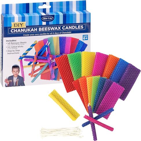 Hanukkah صمم مجموعة الشموع الخاصة بك - مجموعة شموع Hanukkah D-I-Y من شمع العسل تصنع 24 شموع Menorah مصنوعة يدويًا، صفائح وفتائل ملونة | ديكورات فنية وحرف يدوية ممتعة لحفلات العطلات اليهودية in Saudi Arabia