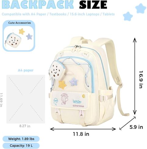 Girls Backpack Cute Star Bookbag for Elementary Middle School Kids Teens Kawaii Book Bag Preppy Y2k Aesthetic Back Pack 6-8 8-10 10-12 (Blue) in Saudi Arabia