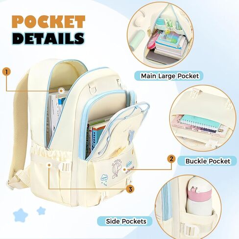 Girls Backpack Cute Star Bookbag for Elementary Middle School Kids Teens Kawaii Book Bag Preppy Y2k Aesthetic Back Pack 6-8 8-10 10-12 (Blue) in Saudi Arabia
