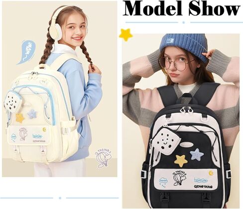 Girls Backpack Cute Star Bookbag for Elementary Middle School Kids Teens Kawaii Book Bag Preppy Y2k Aesthetic Back Pack 6-8 8-10 10-12 (Blue) in Saudi Arabia