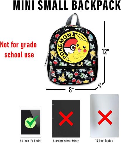 Pokemon Mini Backpack Set - Bundle with 12" Pikachu Backpack, Mini Poster, Stickers, Bookmark, More | Small Pokemon School Bag for Kids, Boys, Girls in Saudi Arabia