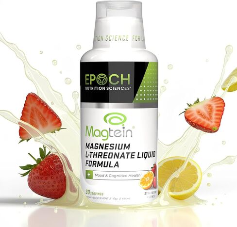 سائل Magtein® Magnesium L-Threonate - 2000 مجم لصحة الدماغ والمزاج والنوم - سائل سريع الامتصاص، بدون حبوب أو قطارات - نكهة الليمون والفراولة - 30 حصة - Epoch Nutrition in Kuwait