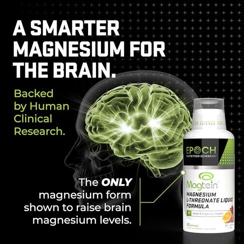 سائل Magtein® Magnesium L-Threonate - 2000 مجم لصحة الدماغ والمزاج والنوم - سائل سريع الامتصاص، بدون حبوب أو قطارات - نكهة الليمون والفراولة - 30 حصة - Epoch Nutrition in Kuwait
