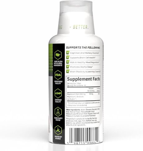 سائل Magtein® Magnesium L-Threonate - 2000 مجم لصحة الدماغ والمزاج والنوم - سائل سريع الامتصاص، بدون حبوب أو قطارات - نكهة الليمون والفراولة - 30 حصة - Epoch Nutrition in Kuwait