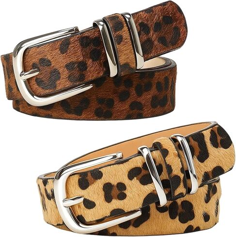 قطعتان من حزام طباعة الفهد، حزام الفهد للنساء والرجال، إكسسوار أنيق بطباعة حيوانات، حزام خصر قابل للتعديل، يناسب معظم المقاسات in Kuwait