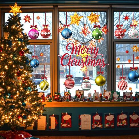 37 قطعة من ملصقات نافذة عيد الميلاد الملونة، ملصقات كروية كبيرة لمصباح عيد الميلاد، ألوان مائية على شكل كرة عيد الميلاد، شارات نافذة قابلة لإعادة الاستخدام على الوجهين، ملصقات نافذة للعطلات للمنزل والمكتب والفصول الدراسية in Saudi Arabia