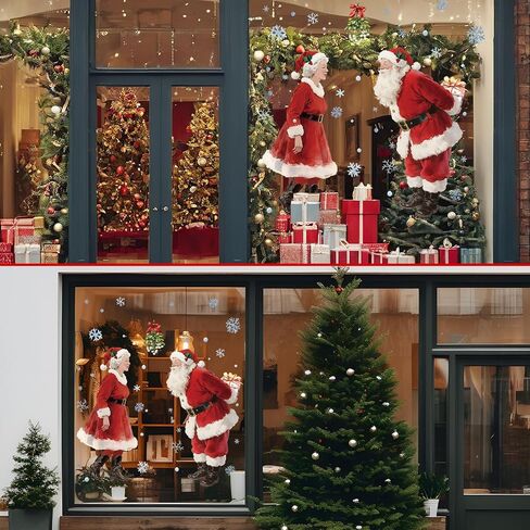 Gueevin 2 Sheets 3.3ft Extra Large Kissing Santa & Mrs. Claus Under The Mistle Window Clings with Snowflakes Watercolor Rustic Xmas Couple Stickers Decals for Home Office Winter Holiday Party Decor in Saudi Arabia