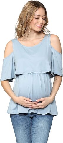 LaClef Women's Cold Shoulder Lift up Maternity Nursing Top in Kuwait