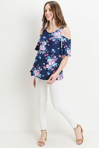 LaClef Women's Cold Shoulder Lift up Maternity Nursing Top in Kuwait