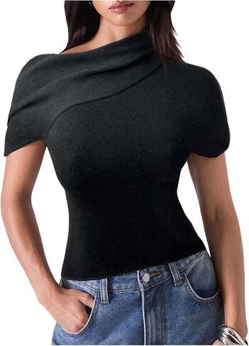 Floerns Women's Dolman Sleeve Knitted Sweater Asymmetrical Neck Pullover Tops in Saudi Arabia