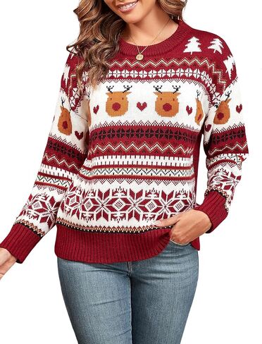 ZAFUL Women's Christmas Sweater Ugly Christmas Pullover Sweater Knit Long Sleeves Novelty Pullover for Party in Saudi Arabia