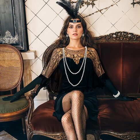 10 Pieces 1920s Flapper Gatsby Accessories Set Fashion Roaring 20's Theme Set with Headband Headpiece for Women Black in Saudi Arabia