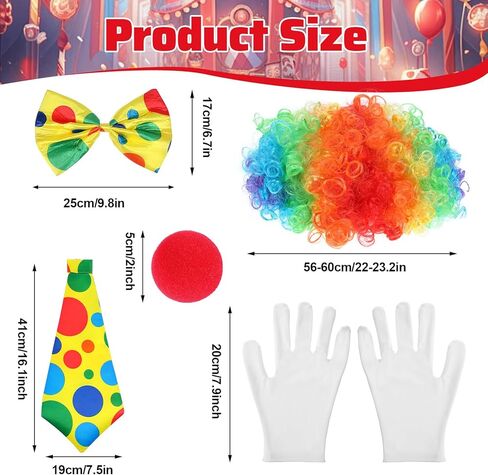 5Pcs Clown Costume Set, Red Clown Wig Accessories Nose Bow Tie White Gloves for Women men, Carnivals Accessories for Parties Circus Carnivals Pretend Play in Saudi Arabia