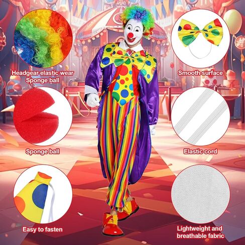 5Pcs Clown Costume Set, Red Clown Wig Accessories Nose Bow Tie White Gloves for Women men, Carnivals Accessories for Parties Circus Carnivals Pretend Play in Saudi Arabia