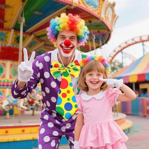 5Pcs Clown Costume Set, Red Clown Wig Accessories Nose Bow Tie White Gloves for Women men, Carnivals Accessories for Parties Circus Carnivals Pretend Play in Saudi Arabia