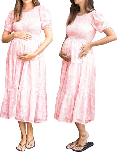 Floral Maternity Dress – Soft Textured | Stretch Waist | Maternity Dresses for Photoshoot & Baby Shower, or Everyday Wear in Saudi Arabia