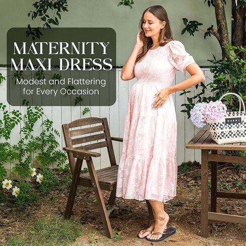 Floral Maternity Dress – Soft Textured | Stretch Waist | Maternity Dresses for Photoshoot & Baby Shower, or Everyday Wear in Saudi Arabia