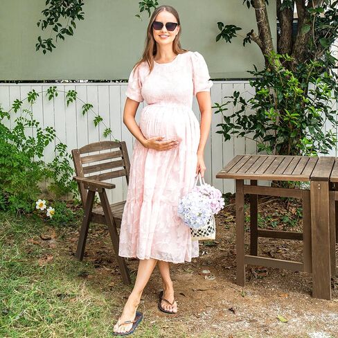 Floral Maternity Dress – Soft Textured | Stretch Waist | Maternity Dresses for Photoshoot & Baby Shower, or Everyday Wear in Saudi Arabia