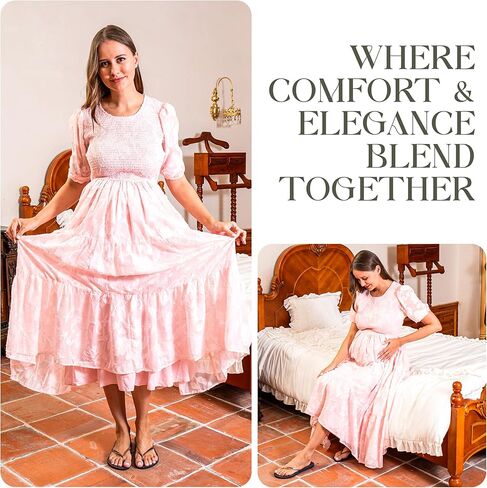 Floral Maternity Dress – Soft Textured | Stretch Waist | Maternity Dresses for Photoshoot & Baby Shower, or Everyday Wear in Saudi Arabia