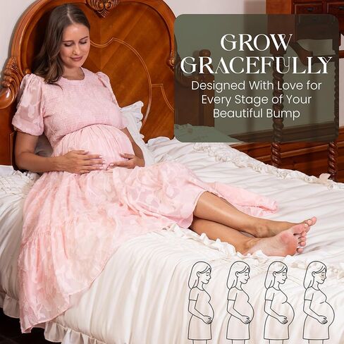 Floral Maternity Dress – Soft Textured | Stretch Waist | Maternity Dresses for Photoshoot & Baby Shower, or Everyday Wear in Saudi Arabia
