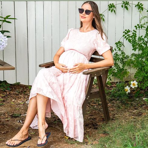 Floral Maternity Dress – Soft Textured | Stretch Waist | Maternity Dresses for Photoshoot & Baby Shower, or Everyday Wear in Saudi Arabia