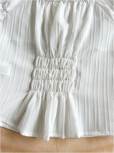 SweatyRocks Women's Bow Tie Front Ruched Blouse Puff Sleeve Square Neck Summer Cute Tops in Saudi Arabia