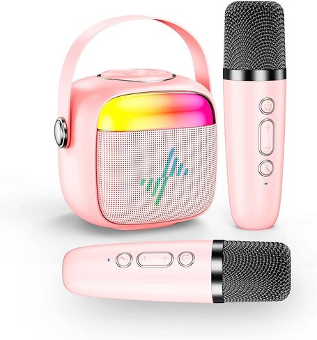 LENRUE Karaoke Machine for Kids with 2 Wireless Microphone, 4 Magic Voices, Karaoke for Girls Boys, Best Birthday Gifts for Kids 4, 5, 6, 7, 8, 9, 10, 11, 12+ (M65 Pink 2 mic) in Kuwait
