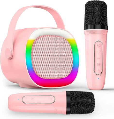 LENRUE Karaoke Machine for Kids with 2 Wireless Microphone, 4 Magic Voices, Karaoke for Girls Boys, Best Birthday Gifts for Kids 4, 5, 6, 7, 8, 9, 10, 11, 12+ (M65 Pink 2 mic) in Kuwait