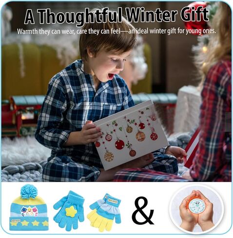 Nicklelodeon Boy's Baby Shark Winter Hat and 2 Pairs of Mittens Set (Toddler/Little Boys), Size Age 2-7, Blue/Yellow Glove with Handwarmers in Saudi Arabia
