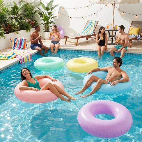 ShinyRelief 6 Pcs Inflatable Pool Floats 30''Macaron Swim Inner Tube for People Clear Pool Rings Toys Floats for Summer Beach Swimming Pool Luau Party Favor Decor in Kuwait