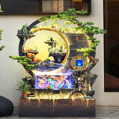Outdoor Fountains Large Floor Standing Fountain with Rockery, Entrance Water Feature Wall Screen, Living Room Floor Decorative Ornaments, Suitable for Living Room, Entrance, Balcony, Courtyard and Hot in Saudi Arabia