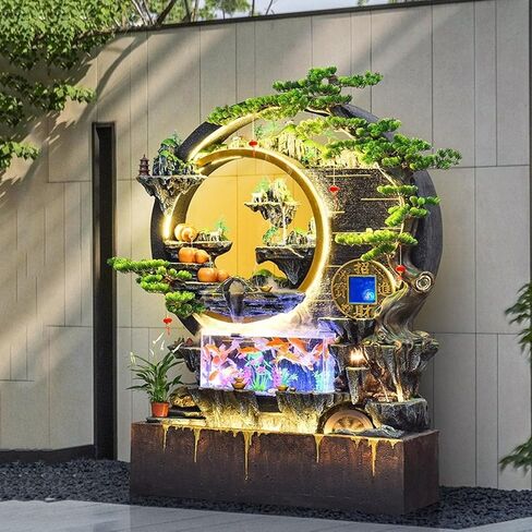 Outdoor Fountains Large Floor Standing Fountain with Rockery, Entrance Water Feature Wall Screen, Living Room Floor Decorative Ornaments, Suitable for Living Room, Entrance, Balcony, Courtyard and Hot in Saudi Arabia