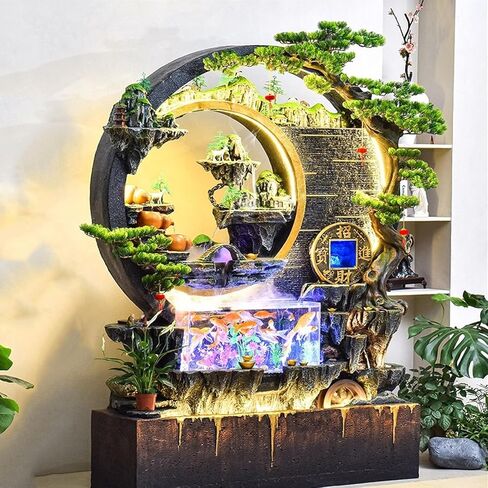 Outdoor Fountains Large Floor Standing Fountain with Rockery, Entrance Water Feature Wall Screen, Living Room Floor Decorative Ornaments, Suitable for Living Room, Entrance, Balcony, Courtyard and Hot in Saudi Arabia