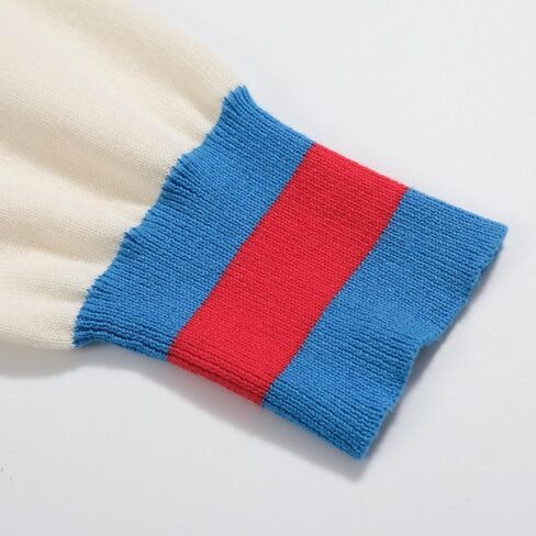 سترة صوفية نسائية من OXKNIT بسحاب كامل كاجوال بيضاء سترة بقلنسوة مخططة باللون الأزرق والأحمر in Kuwait