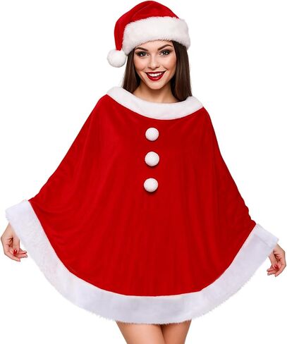 Berlune Christmas Women Santa Claus Costumes Velvet Dress Cloak Cape Hat Adults Women Costumes Outfit in Saudi Arabia