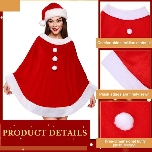 Berlune Christmas Women Santa Claus Costumes Velvet Dress Cloak Cape Hat Adults Women Costumes Outfit in Saudi Arabia