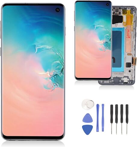 Screen for S10, Screen Replacement with Frame for S10 G9730 G973U G973W G973F, 6.1inch LCD Display Digitizer Assembly with Repair Tools (Black) in Saudi Arabia