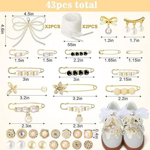 OJKIUH Sneaker Charms, Shoelace Charms For Sneakers, Pearl Rhinestone Brooches And Pins For Women, Shoe Jewelry Charms For Socks Laces Sneakers, Safety Pins Buttons For Sock Clothes Decor Accessories in Saudi Arabia