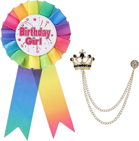 PATIKIL IT'S MY Birthday Pin, Satin Fabric Award Ribbon Badge Pins & Crown Hanging Chain Brooch Pins for Birthday Party Dress-Up Decoration in Saudi Arabia